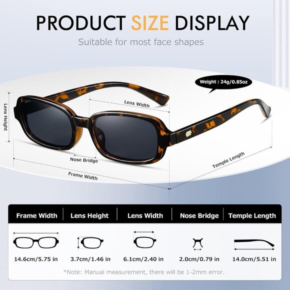 🆕Women Black Rectangle Trendy Retro Small Square Protection Shades Sunglasses - Picture 4 of 6